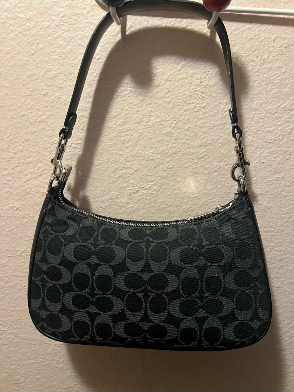 Coach Black Signature Crescent Shoulder Bag
